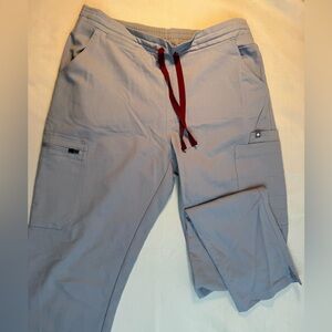 Figs Light Gray Cargo Pants, TW2000T, with Burgundy Drawstring